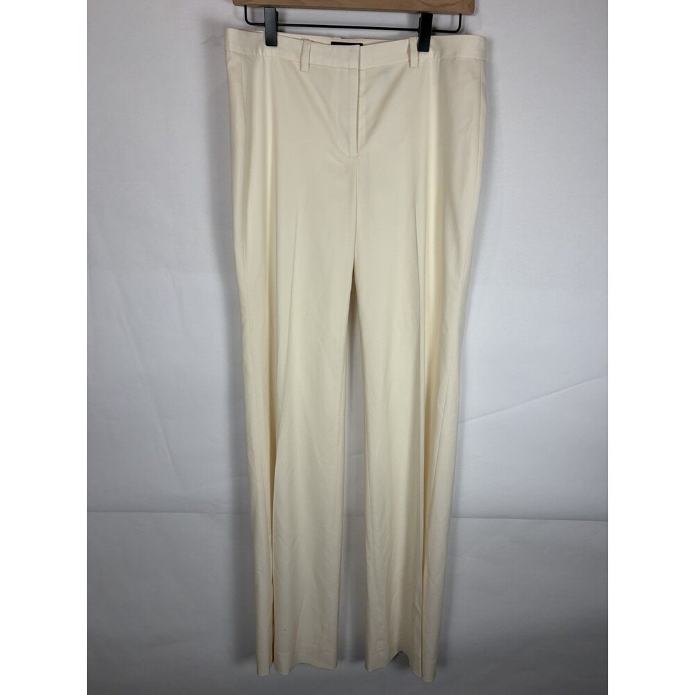 Theory Demitria 2 FL Pants Women’s 4 White Polished Wool NWT $295 Straight FLAW